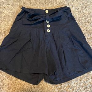 Women’s High-Waist Tie Belt Shorts - Navy linen